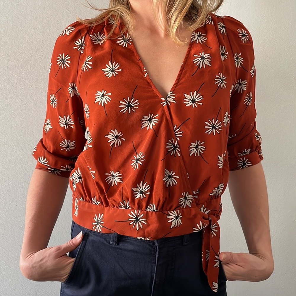 Madewell Silk Wrap Top in Fresh Daisies